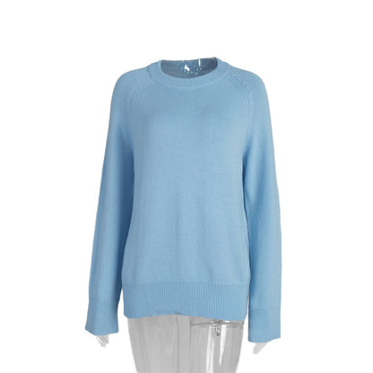Crew Neck Pullover Sweater Women's Loose Knitted Sweater