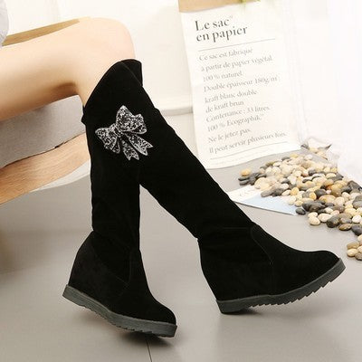 Women's Heart Shape Rhinestone Height Increasing Insole Medium Boots