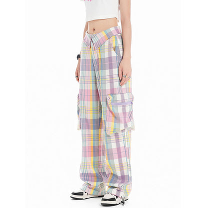 Summer Harajuku Street Retro Hot Girl Style Pattern Low Waist Workwear Casual Pants
