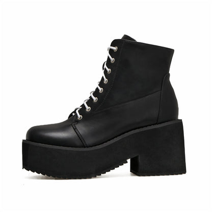 European and American punk leather thick ankle boots female Harajuku thick bottom zipper boots British lace Martin boots