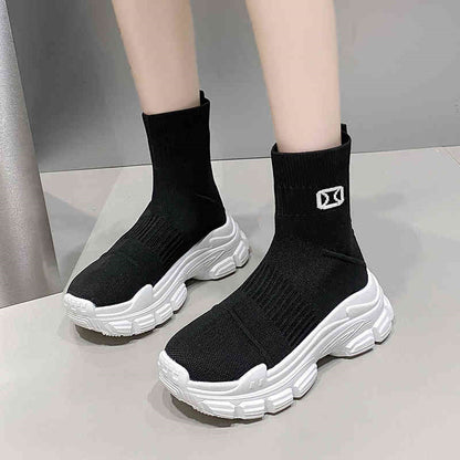 Spring And Autumn Fashion Thick Soled Height Increasing Flyknit Elastic Boots