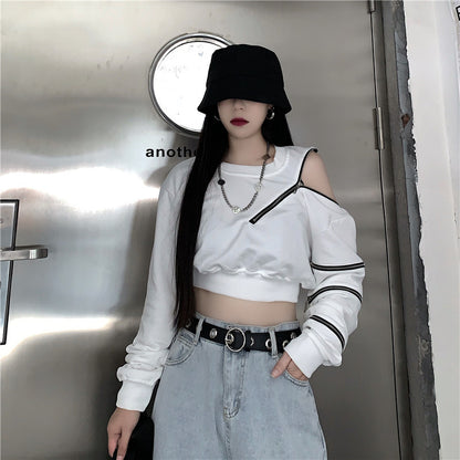 Student Harajuku Style Long Sleeve Off Shoulder Top