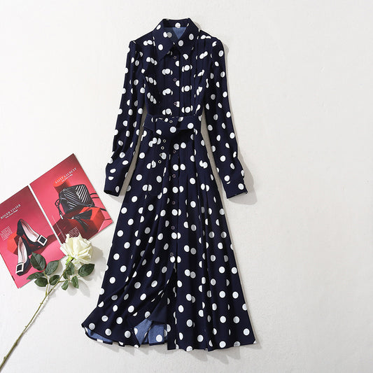 Dark blue polka dot long dress