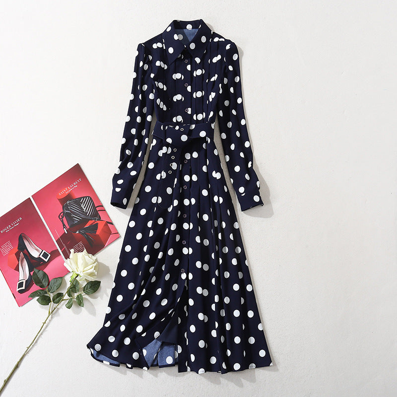 Dark blue polka dot long dress