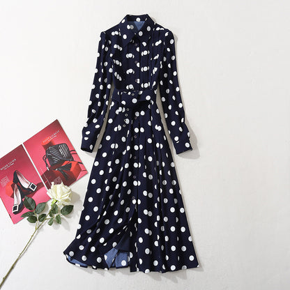 Dark blue polka dot long dress