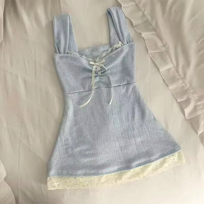 Harajuku Hot Girl Lace Bow Y2g Retro Easy Matching Vest