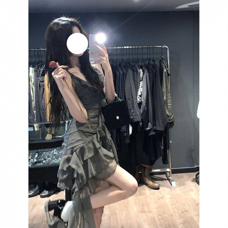 Romantic Dark Flowy Ruffle Layered High Dress