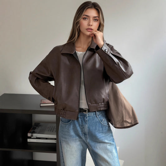 Leather Retro Jacket Long-sleeved Leather Coat