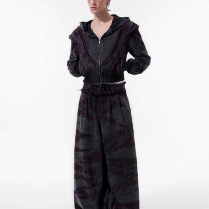 Retro Vintage Tie Dye Short Fit Hooded Sweatshirt Jacket For Men