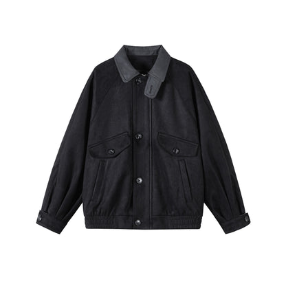 Autumn New Retro Suede Stitching Tooling Polo Collar Jacket