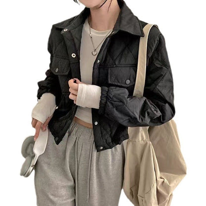 Retro Harajuku Style Double Pocket Short Lapels Cotton Jacket