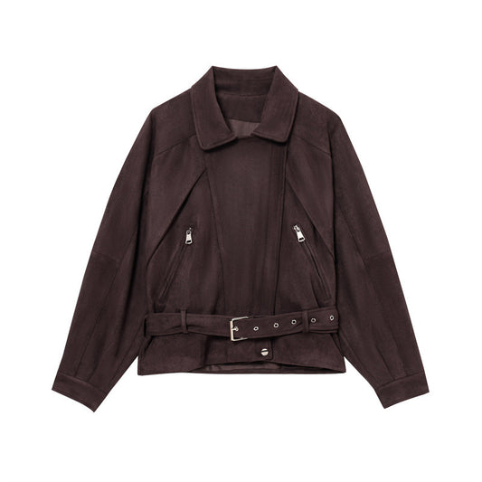 Retro All-match With Belt Suede Locomotive Style Coat