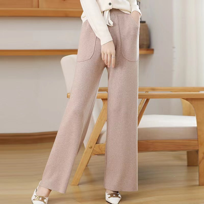 Knitted Straight-leg Wide-leg Pants Women's High Waist