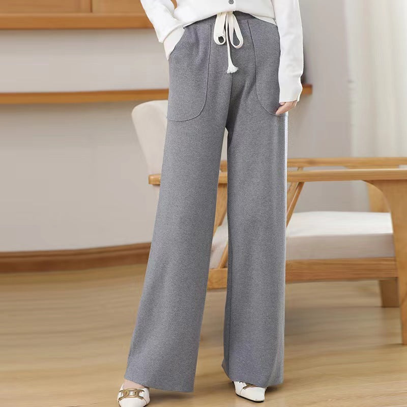 Knitted Straight-leg Wide-leg Pants Women's High Waist