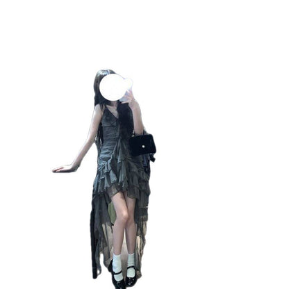 Romantic Dark Flowy Ruffle Layered High Dress