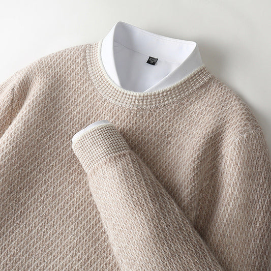 New Round Neck Woolen Sweater Men's Knitted Sweater Casual Fashion Long Sleeve Base