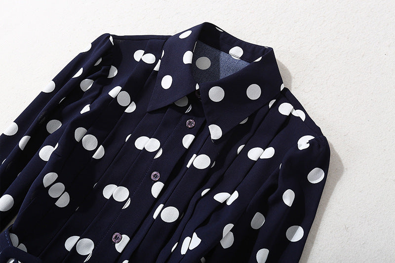 Dark blue polka dot long dress