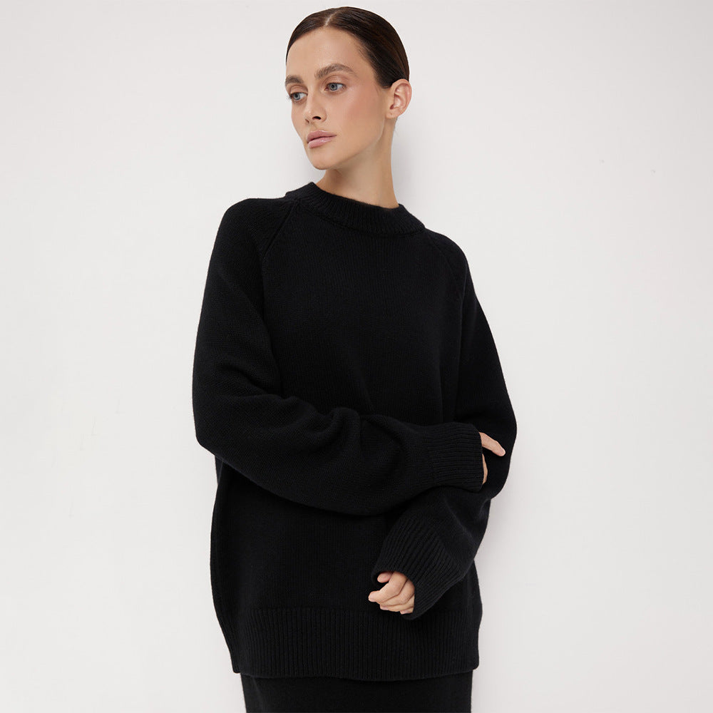 Crew Neck Pullover Sweater Women's Loose Knitted Sweater