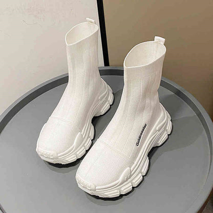 Spring And Autumn Fashion Thick Soled Height Increasing Flyknit Elastic Boots