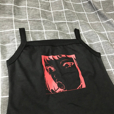 Summer Harajuku Anime Print Slim Sleeveless Short Bottom Shirt Top Student Wild Camisole