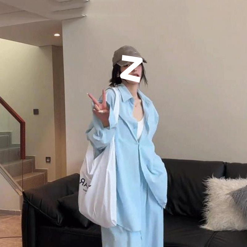 Women's Simple And Stylish Personality Shirt Wide-leg Casual Pants Suit