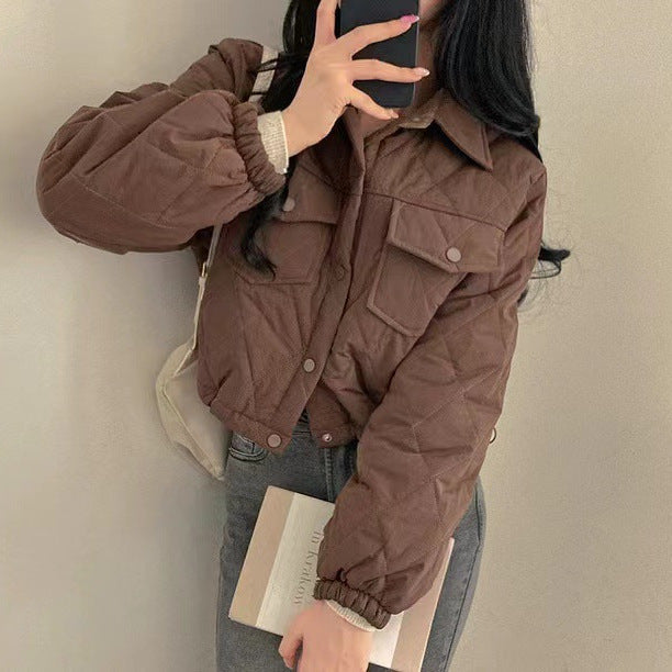 Retro Harajuku Style Double Pocket Short Lapels Cotton Jacket