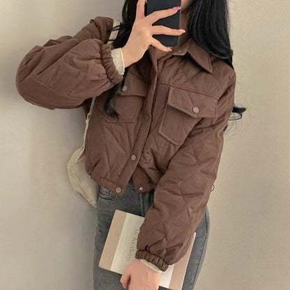 Retro Harajuku Style Double Pocket Short Lapels Cotton Jacket