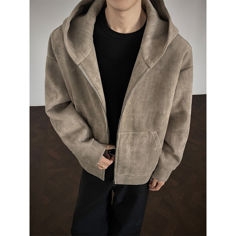 American Retro Tie-dyed Hooded Plus Size Sweater Coat For Men