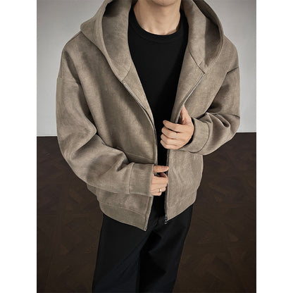 American Retro Tie-dyed Hooded Plus Size Sweater Coat For Men