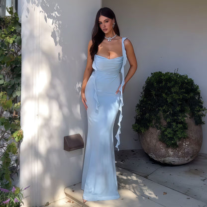 Summer Strap Tube Top Ruffled Ribbon Dress