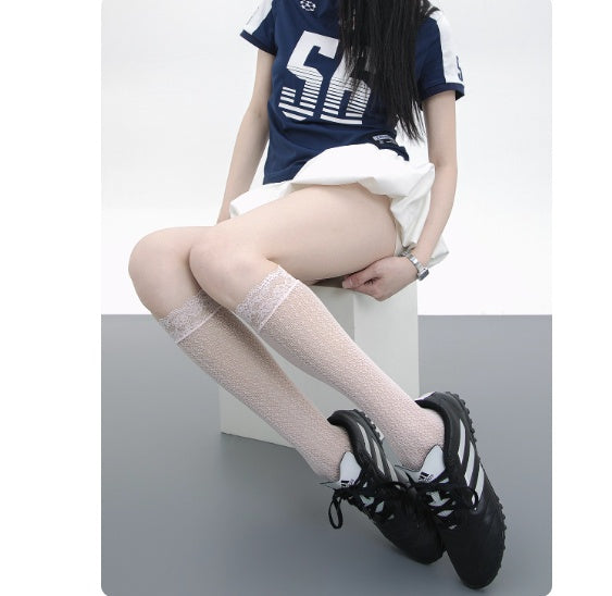 Girly Style Candy Lace Stockings Mouth Polka Dot Fishnet Hollow Mid-calf Socks