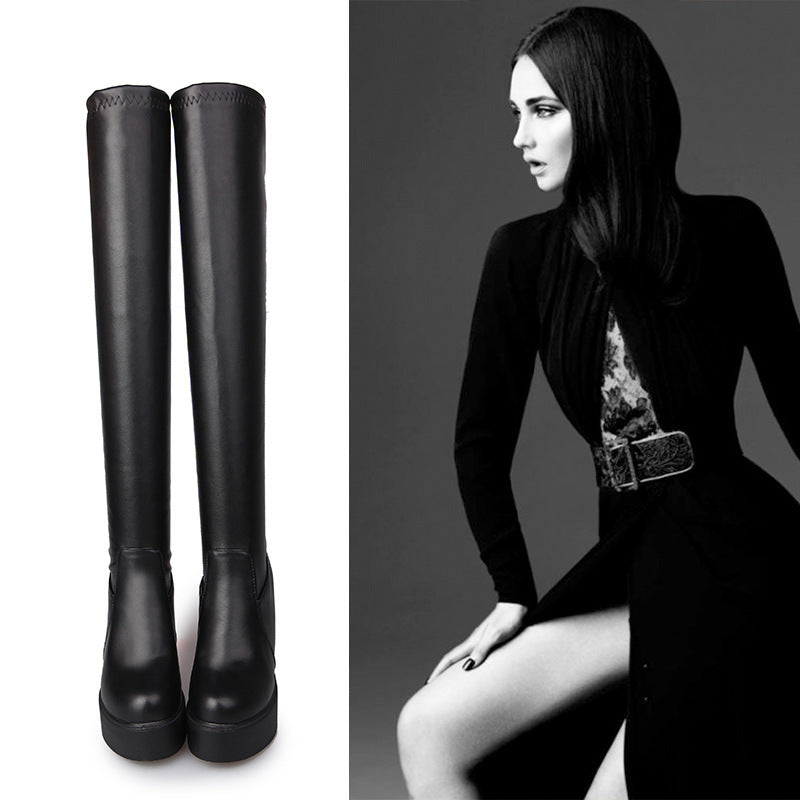 Long Tube Over The Knee Boots Women's Shoes With Thick-soled Inner Height