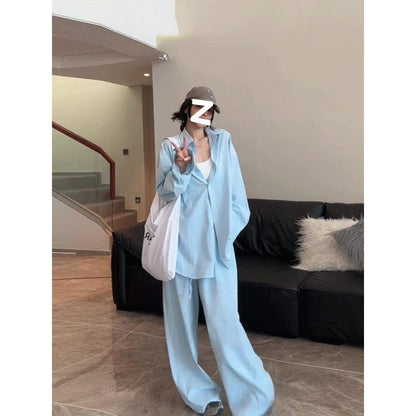 Women's Simple And Stylish Personality Shirt Wide-leg Casual Pants Suit