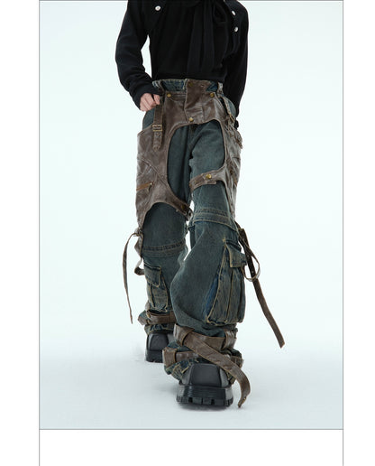 Retro Deconstructed Jeans Men's Detachable Stitching