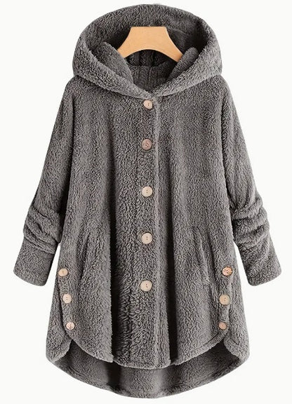 Women'S Winter Jacket Women'S Plus Size Buttoned Plush Top Hooded Loose Cardigan Coat Casual Plush Jacket Jacket