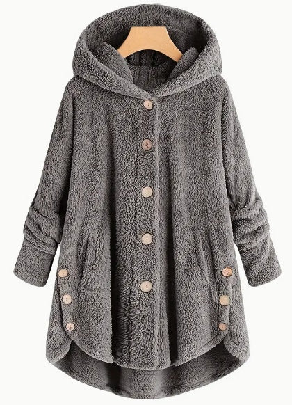 Women'S Winter Jacket Women'S Plus Size Buttoned Plush Top Hooded Loose Cardigan Coat Casual Plush Jacket Jacket