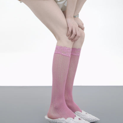 Girly Style Candy Lace Stockings Mouth Polka Dot Fishnet Hollow Mid-calf Socks