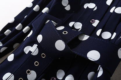 Dark blue polka dot long dress
