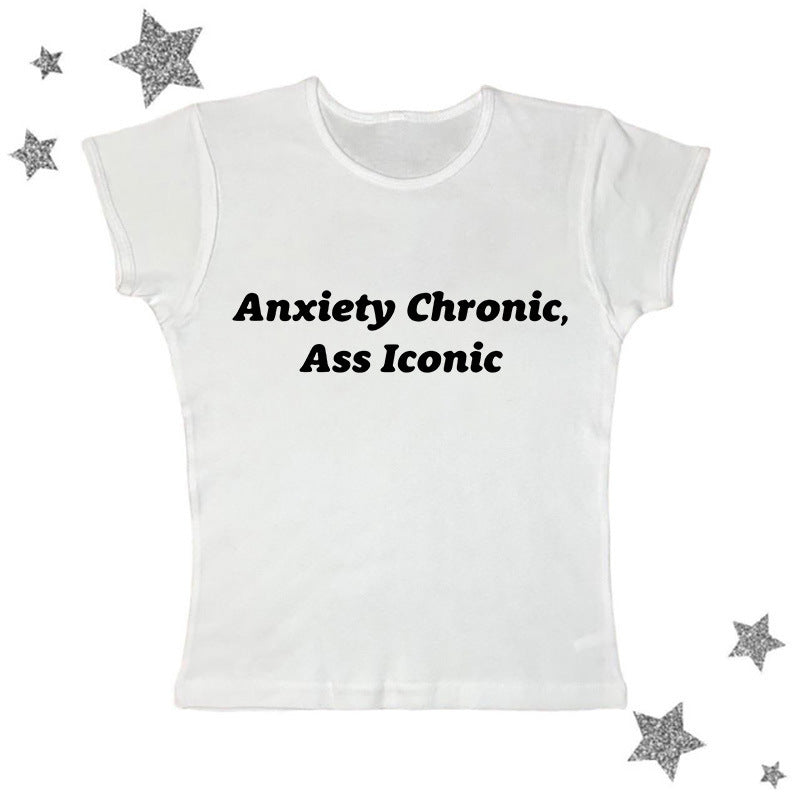 Letter Harajuku Style Midriff-baring Short Sleeve