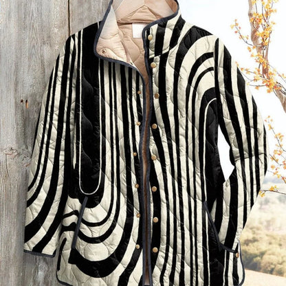 Women's Button Simple Geometric Pattern Stand-up Collar Cotton-padded Coat