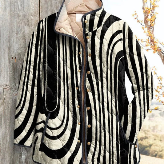 Women's Button Simple Geometric Pattern Stand-up Collar Cotton-padded Coat