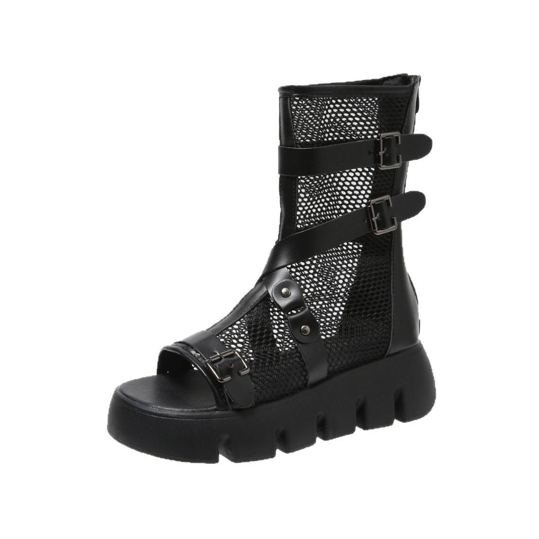 Mesh Breathable Hollow Thin Height Increasing Platform All-match Casual Women's Sandal Boots