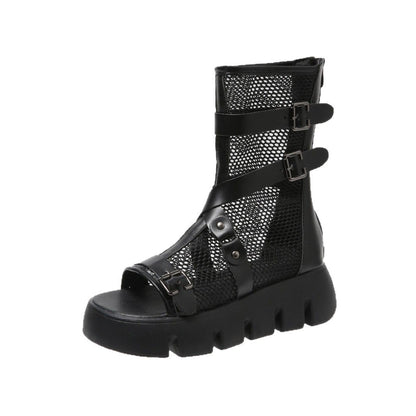 Mesh Breathable Hollow Thin Height Increasing Platform All-match Casual Women's Sandal Boots