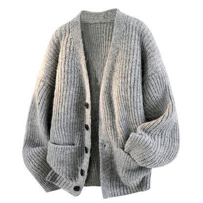 Retro Green Cardigan Sweater Men's Casual Knitted Jacket
