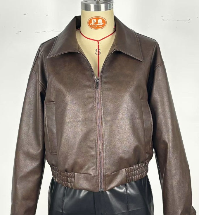 Leather Retro Jacket Long-sleeved Leather Coat