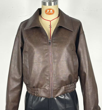 Leather Retro Jacket Long-sleeved Leather Coat