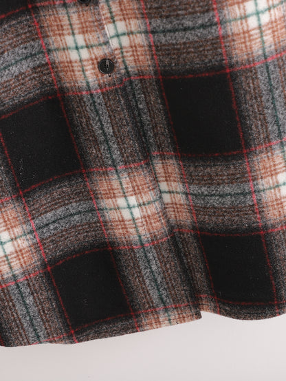 Women's Slim Dark Brown Woolen Plaid Jacket