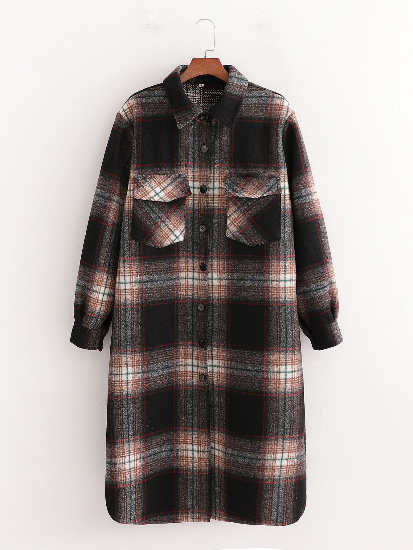 Women's Slim Dark Brown Woolen Plaid Jacket