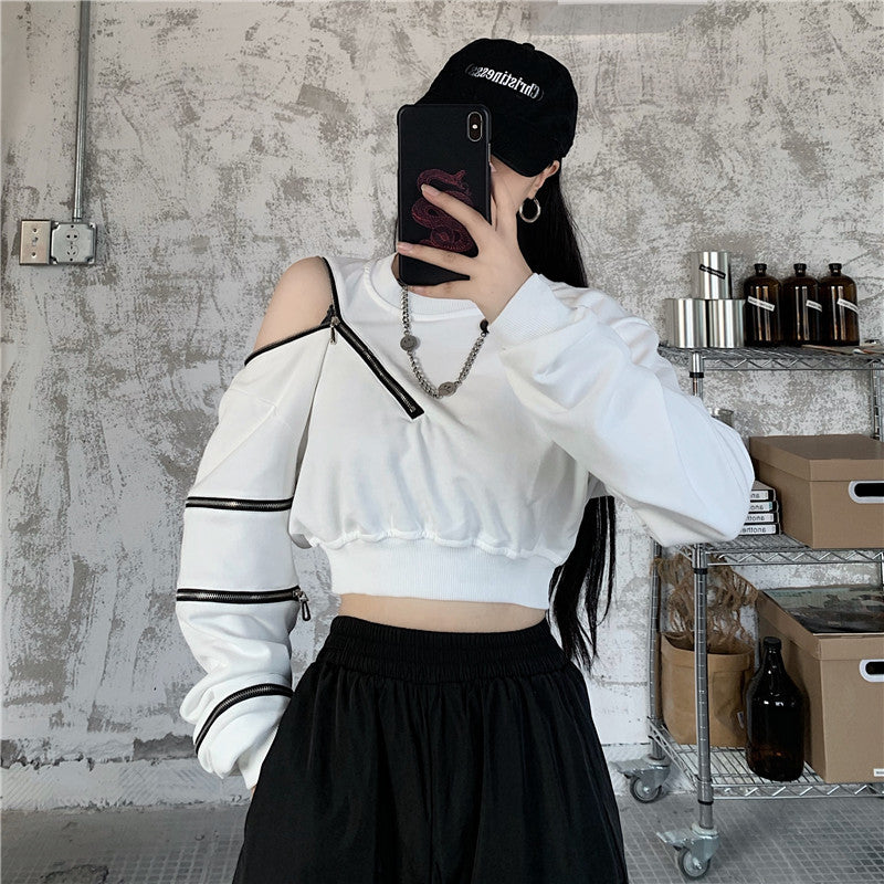 Student Harajuku Style Long Sleeve Off Shoulder Top