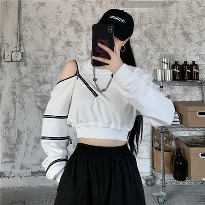 Student Harajuku Style Long Sleeve Off Shoulder Top
